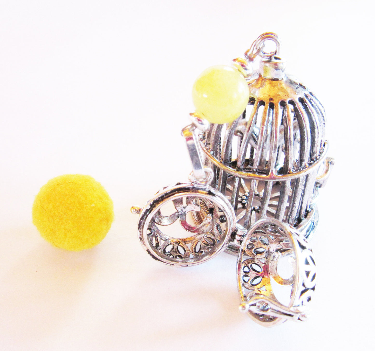 Bird Cage Essential Oil desk sitter, bird cage with calcite and namaste lava bead chamber, aromatherapy self-care gift with zen aesthetic