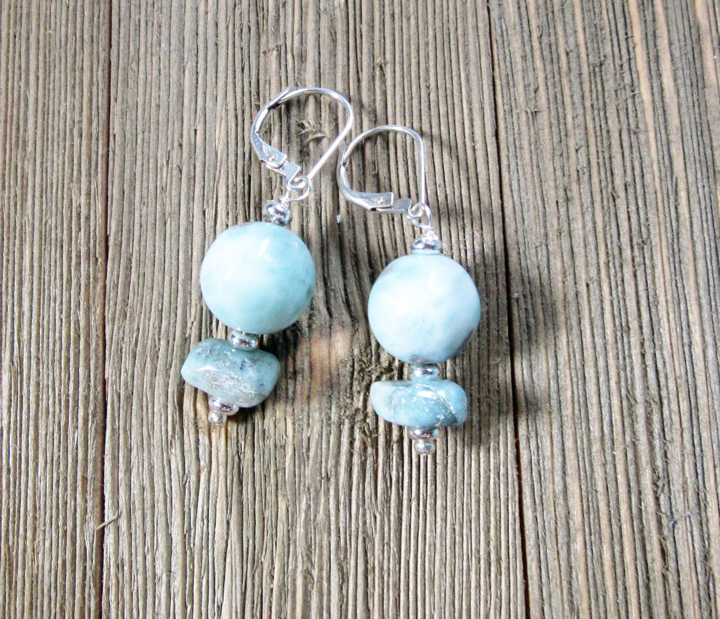 Larimar Earrings. Dominican Larimar Sky Blue Jewelry. Boho Style Circle Genuine Stone. Beach or Tropical Vacation Gfit