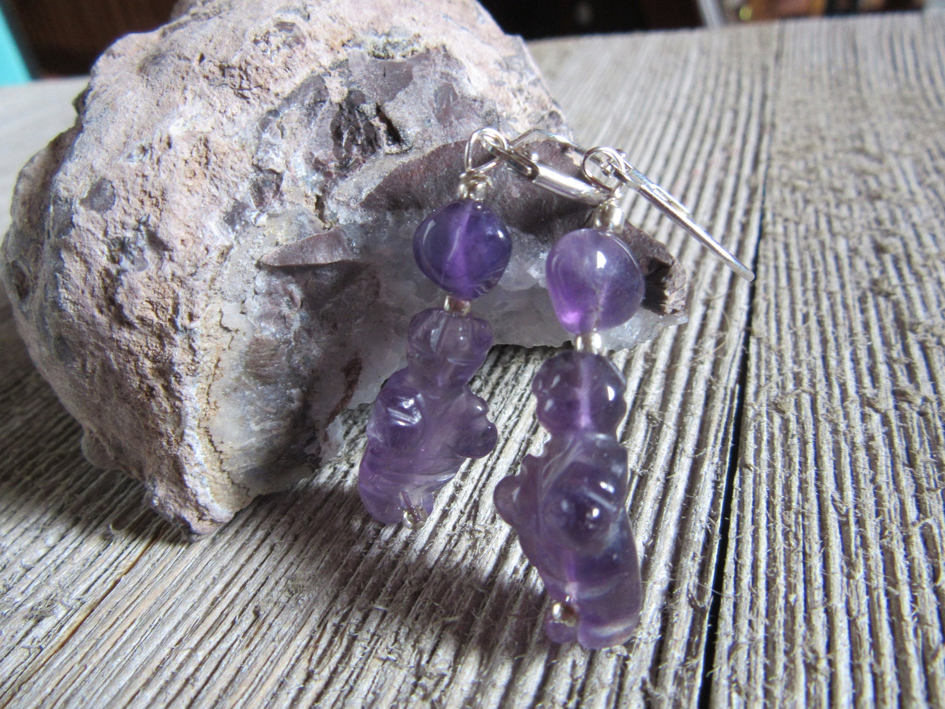 VENUS WILLENDORF Purple Stone - Goddess Carved Earrings, symbolic Earrings, Jewelry Gift For Women, zen aesthetic style, Calming Symbol