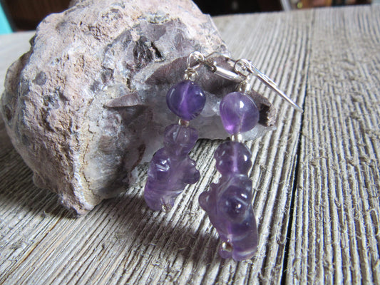 Purple Stone venus earrings - Goddess of Willendorf Figure Carved Earrings, symbolic Earrings, Jewelry Gift For Women, zen aesthetic style