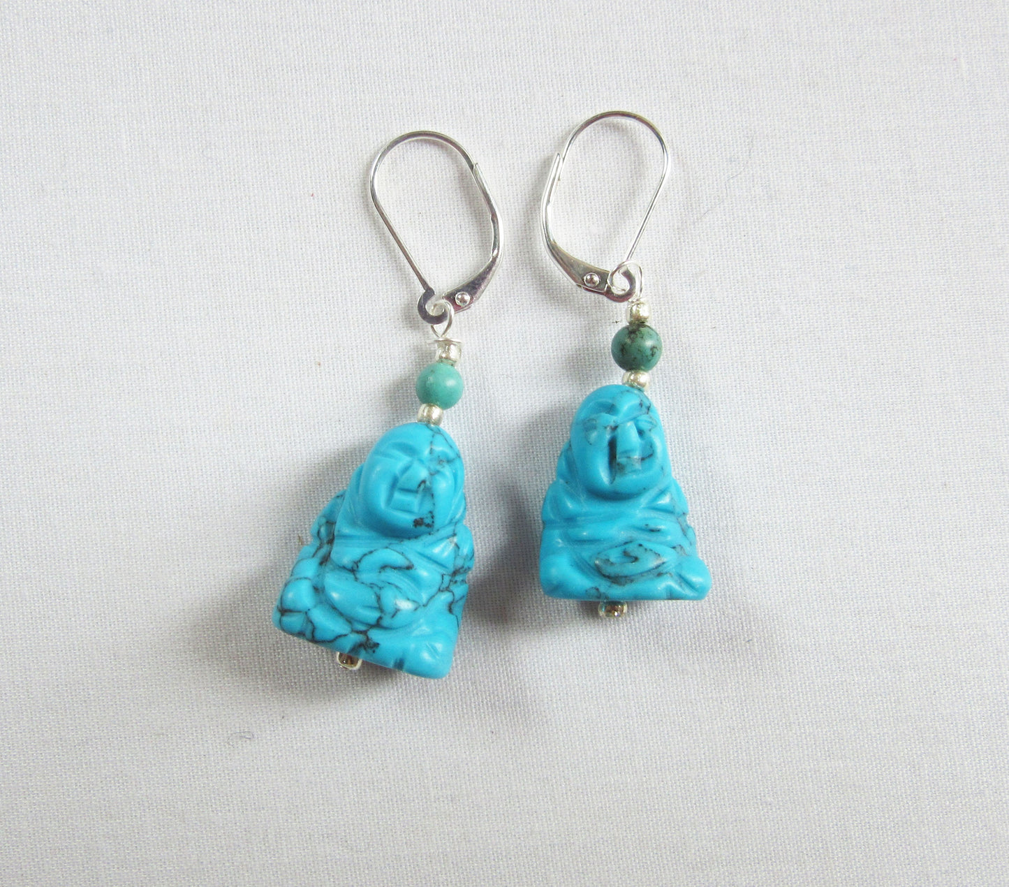 Smiling Happy Man Zen Earrings - Howlite Earrings, Gifts For Her, Carved Figure Stone Earring, Turquoise Healing Earrings, Buddha Theme Gift