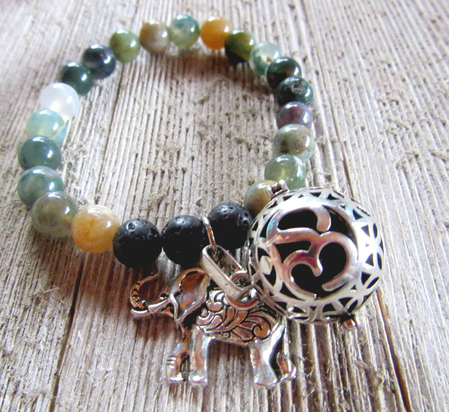 Elephant Charm bracelet and Diffuser bracelet - Essential oil bracelet, Oil diffuser bracelet, Aromatherapy jasper bead jewelry, Stretch