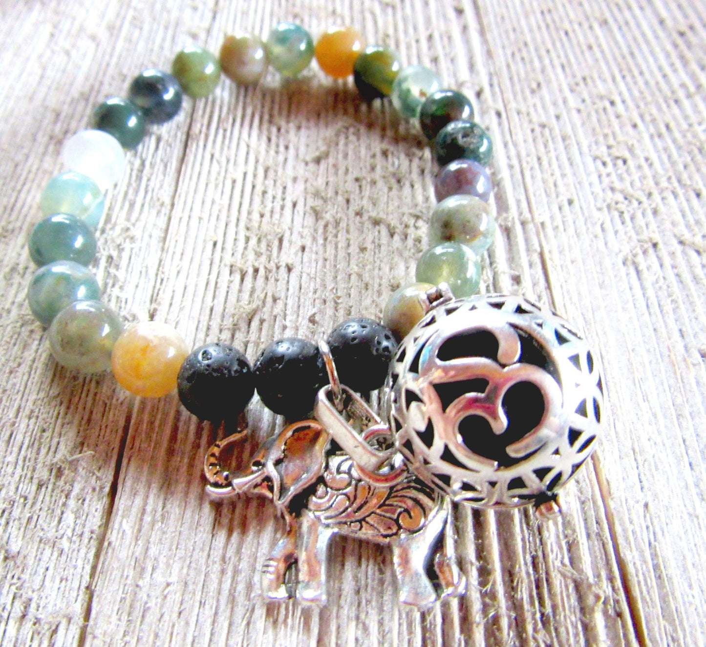 Elephant Charm bracelet and Diffuser bracelet - Essential oil bracelet, Oil diffuser bracelet, Aromatherapy jasper bead jewelry, Stretch