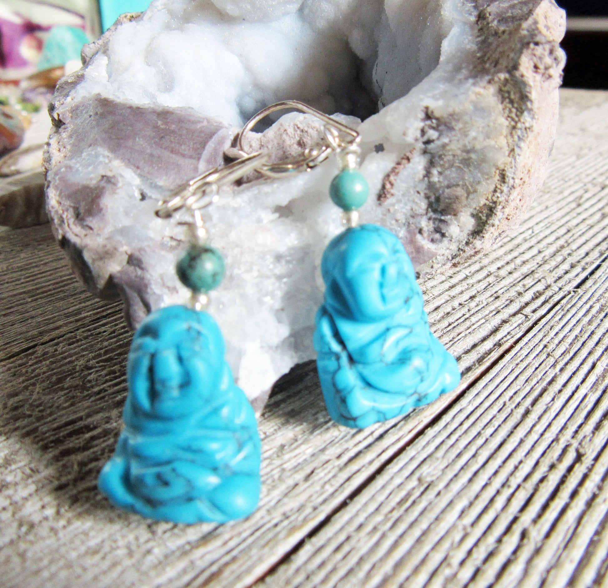 HAPPY ZEN EARRING - Howlite Earrings - Zen Gifts For Her - Carved Stone Earring - Turquoise Earrings - Healing Earrings