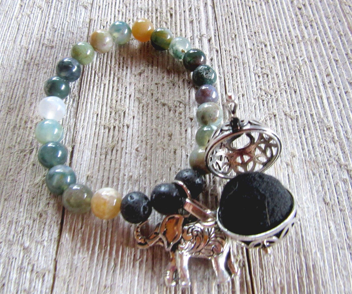 Elephant Charm bracelet and Diffuser bracelet - Essential oil bracelet, Oil diffuser bracelet, Aromatherapy jasper bead jewelry, Stretch