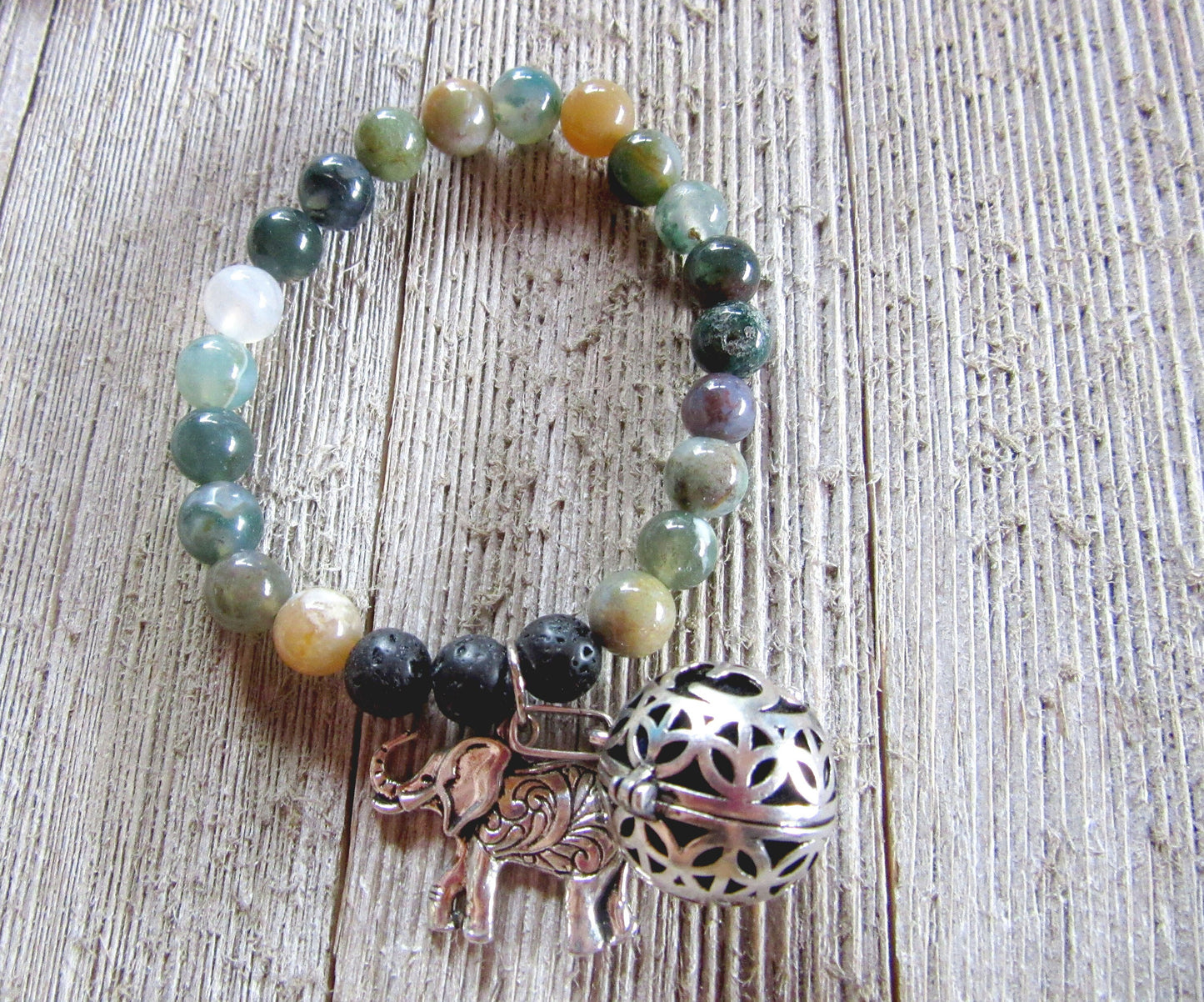 Elephant Charm bracelet and Diffuser bracelet - Essential oil bracelet, Oil diffuser bracelet, Aromatherapy jasper bead jewelry, Stretch