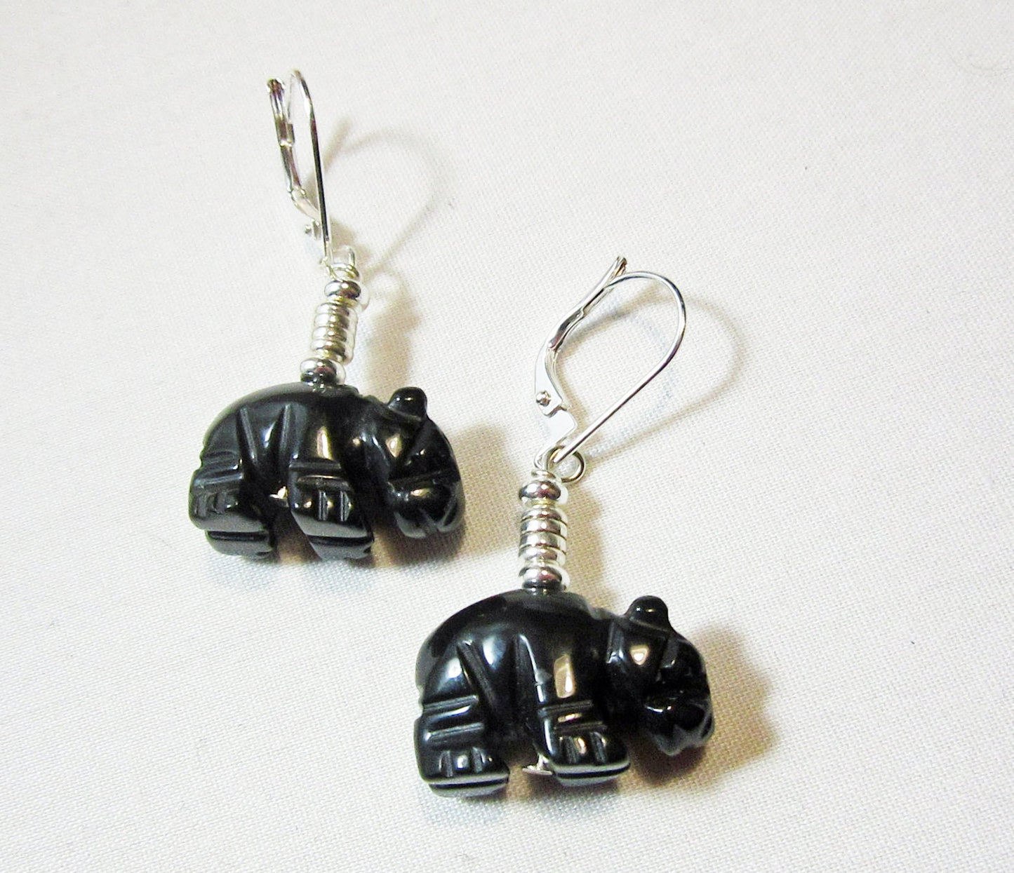 Hippo gift, hippopotamus earrings, hippo jewelry, carved stone animal, black onyx stone,  hippopotamus jewelry