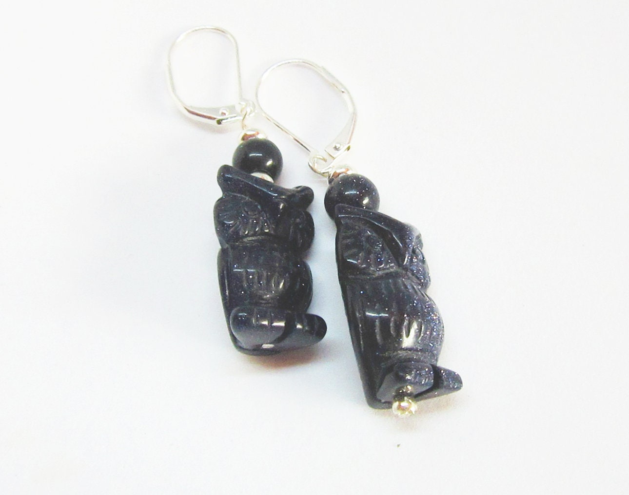 Woodland Earrings, Carved Stone Owl Earrings, Owl Lover Gift, Bird Gift for Her, Animal Jewelry, Owl Jewelry for Women, Gift for Birder