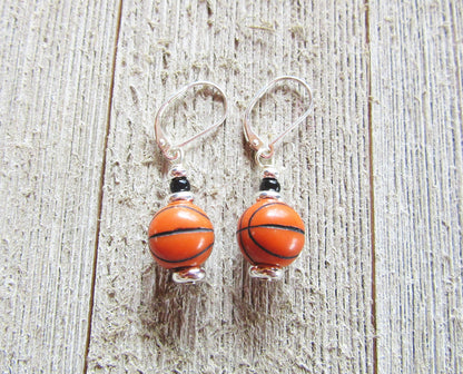 Basketball novelty earrings close-up showing details of Sports Girl Earrings, a perfect gift for basketball fans and coaches.