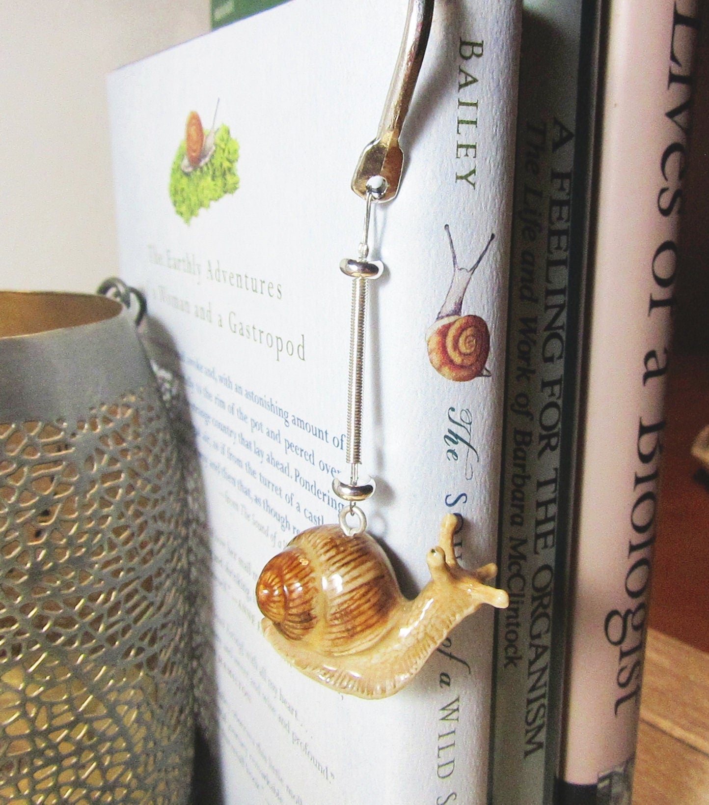 Snail bookmark - garden lover gift, porcelain metal bookmark, bookmark snail gift, small figurine memento slow and steady wins the race