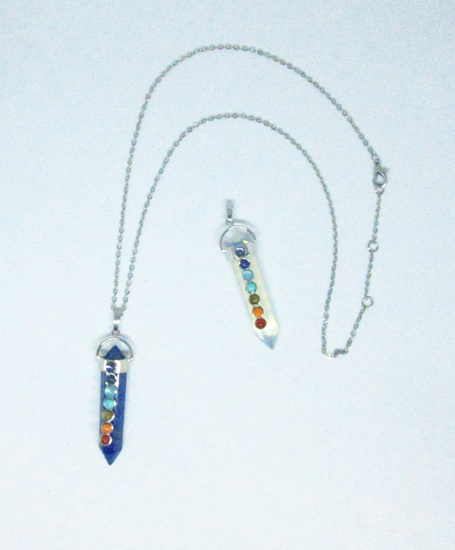 CHAKRA STONES Wand Pendant - Rose Quartz or Moonstone Base Wand Necklace and Earrings Set, Opalite Wand Earrings