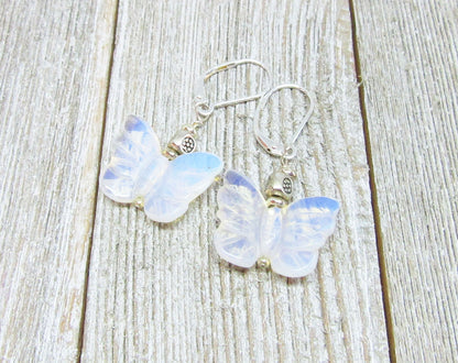 Pink Rose Quartz butterfly earrings - artisan crafted jewelry representing love and gentleness, ideal gift for any occasion.