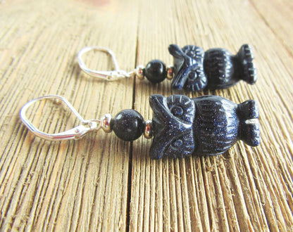 Close-up of Owl Jewelry for Women, showcasing intricate carvings and sterling silver-filled lever back ear wires, ideal gift for animal jewelry lovers.
