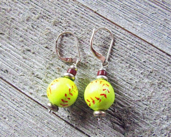 Softball Earrings - Pitch them as a gift - Women's Jewelry - Sports Girl Gift - Novelty Optic Ball Earrings for coach or fan sporty jewelry