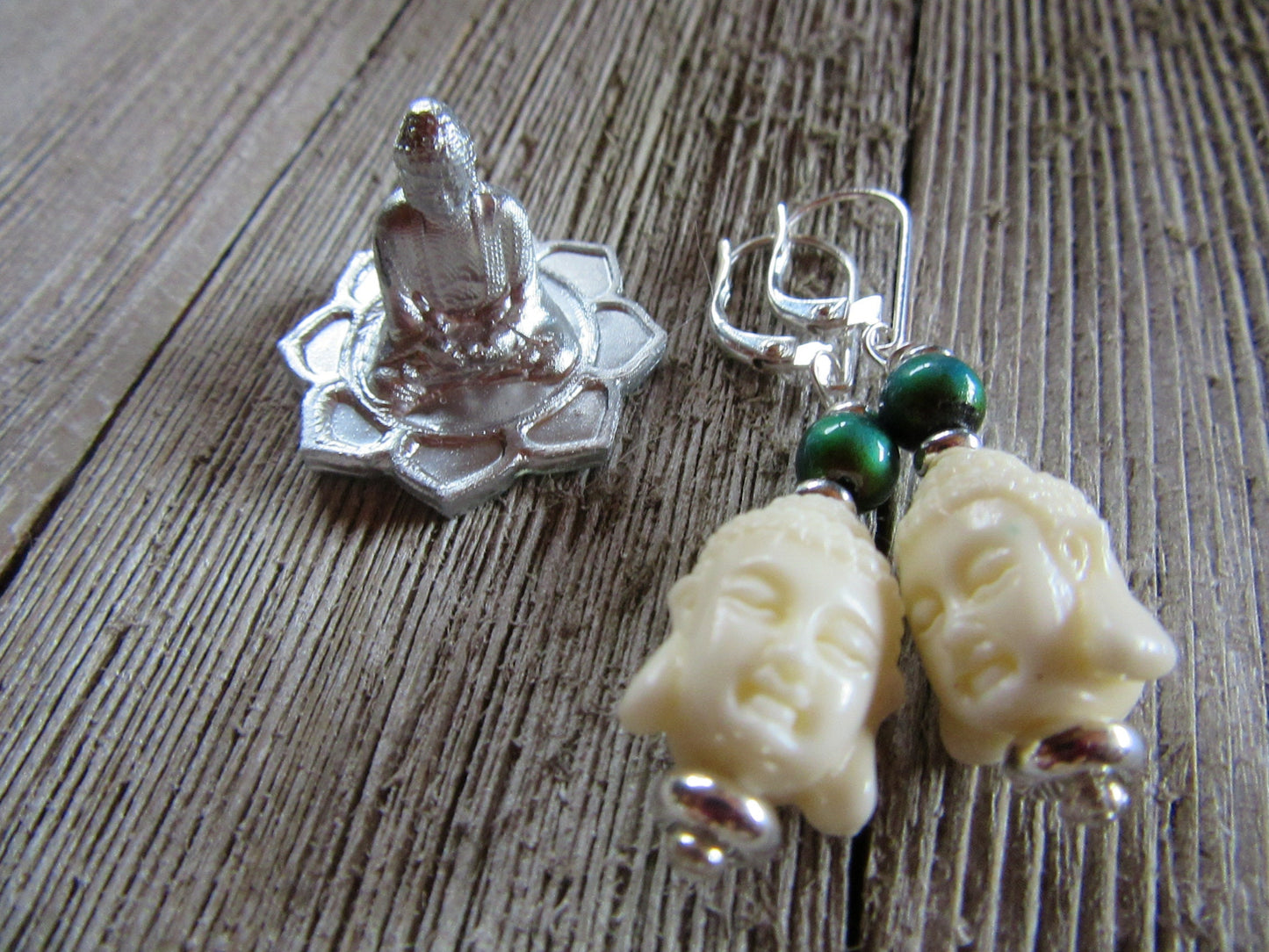 Kwan yin white stone earrings, color change earrings, kuan yin jewelry, zen style gift, mood bead earrings, yoga jewelry,