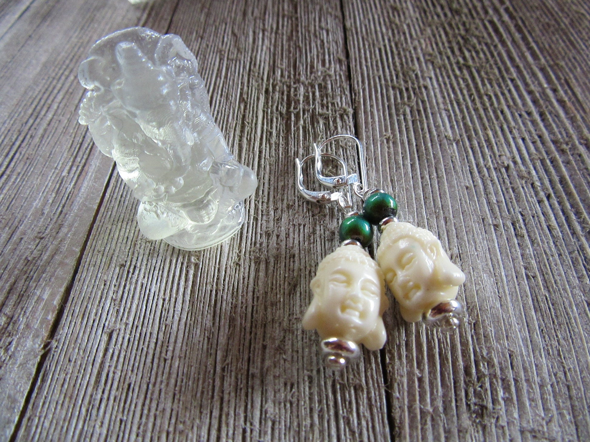 Kwan yin white stone earrings, color change earrings, kuan yin jewelry, zen style gift, mood bead earrings, yoga jewelry,