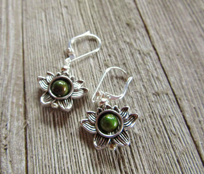 Lotus Flower Earrings with Color Changing Mood Bead - Zen Jewelry Gift for Growth & Calm