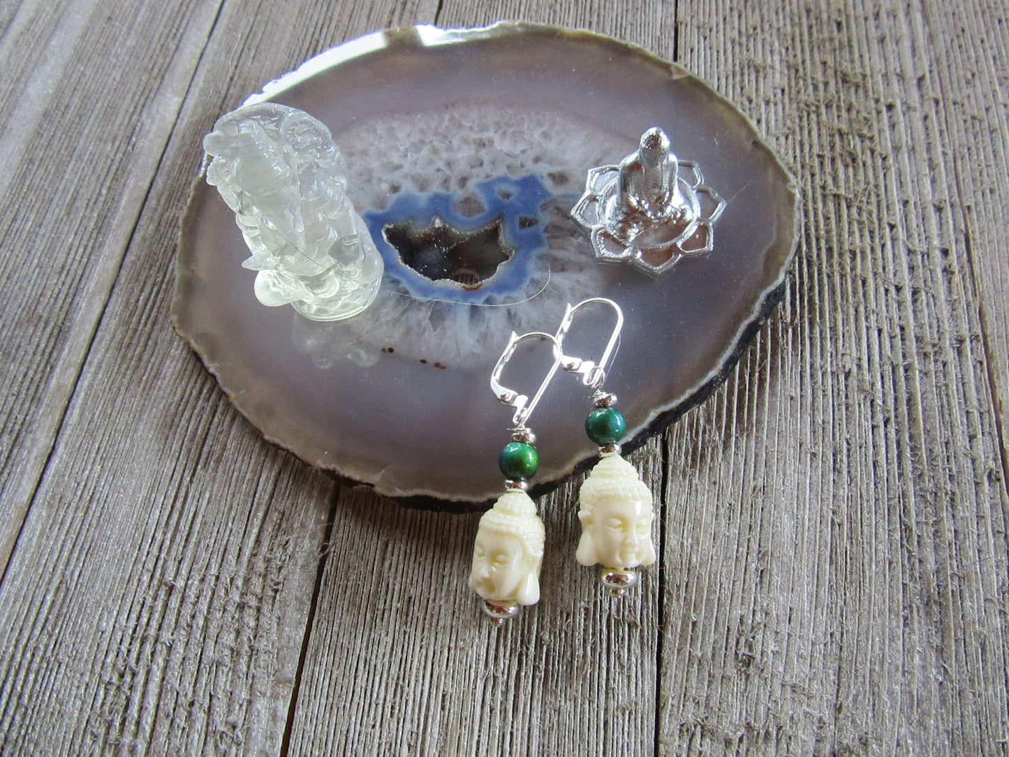 Kwan yin white stone earrings, color change earrings, kuan yin jewelry, zen style gift, mood bead earrings, yoga jewelry,