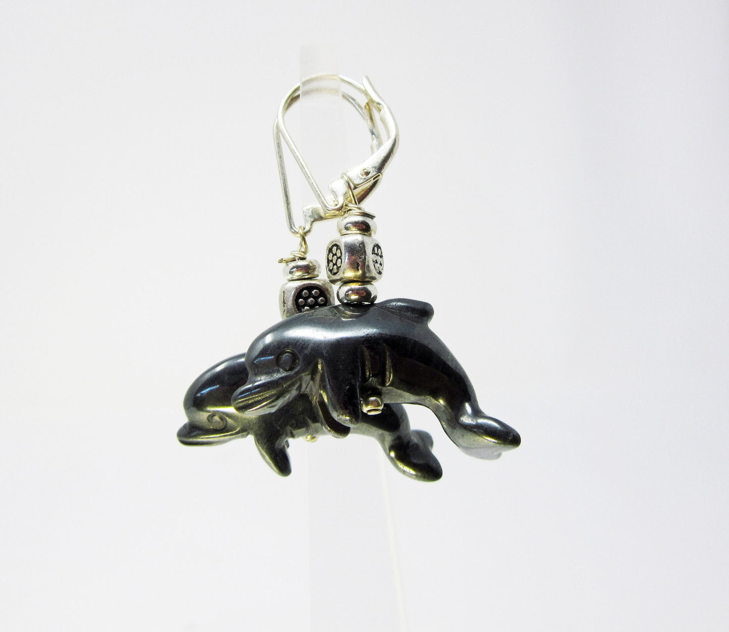 Dolphin Earrings Carved Black Hematite - Dolphin Lover Gift Shiny and cute, A gift to give on porpoise. For Zoologist and Animal Trainer