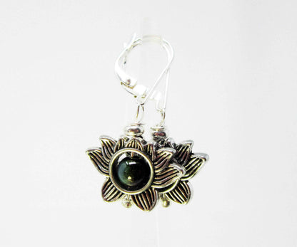 Lotus Flower Earrings with Color Changing Mood Bead - Zen Jewelry Gift for Growth & Calm