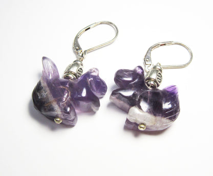 Beautiful Squirrel Earrings made of stone, including hematite and red jasper, designed for animal jewelry enthusiasts.