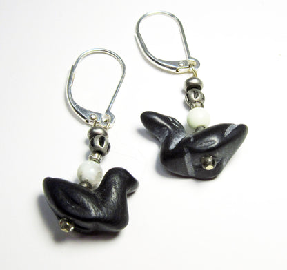 Carved stone earrings inspired by songbirds including a duck and goose, ideal accessory for nature lovers and bird watchers.