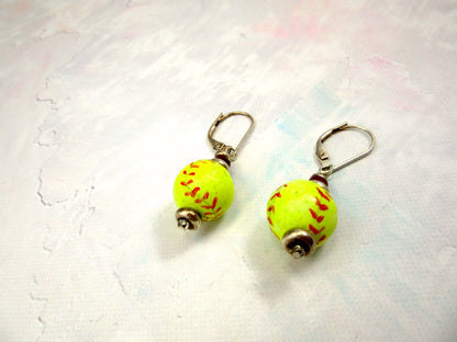 Softball Earrings - Unique sports girl gift featuring lightweight drop design perfect for fans and players.