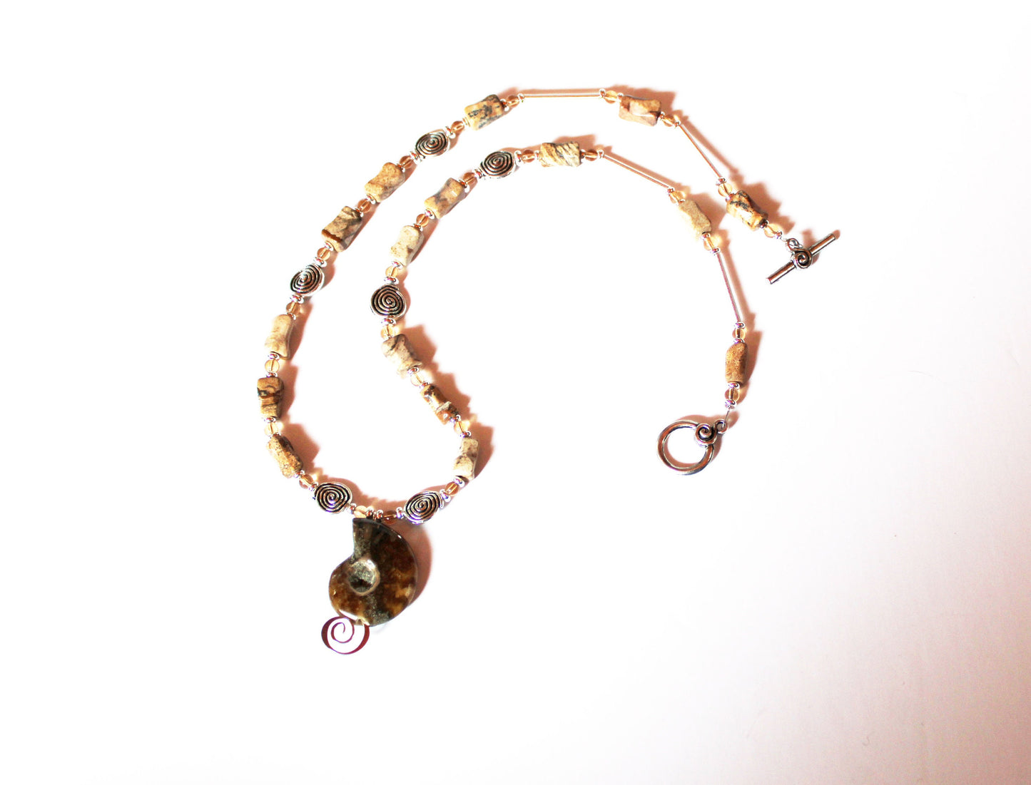 Ammonite fossil partner jewelry, soulmate necklace set, fossil stone with opalescent bands pendant