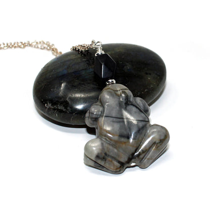 Close-up of Frog Pendant - Carved Picasso Jasper Jewelry, showcasing the intricate details and smooth finish.