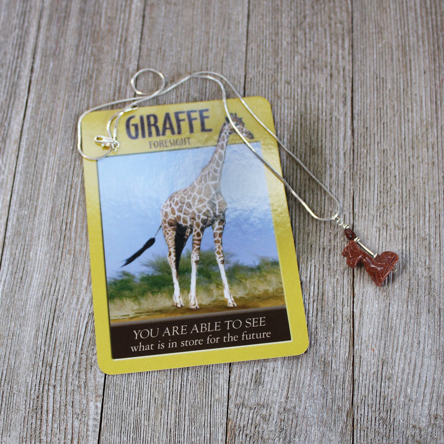 Giraffe Necklace  - Goldstone Sparkly carved animal pendant, Giraffe jewelry, animal lover, cute Baringo I love giraffes gift, zookeeper