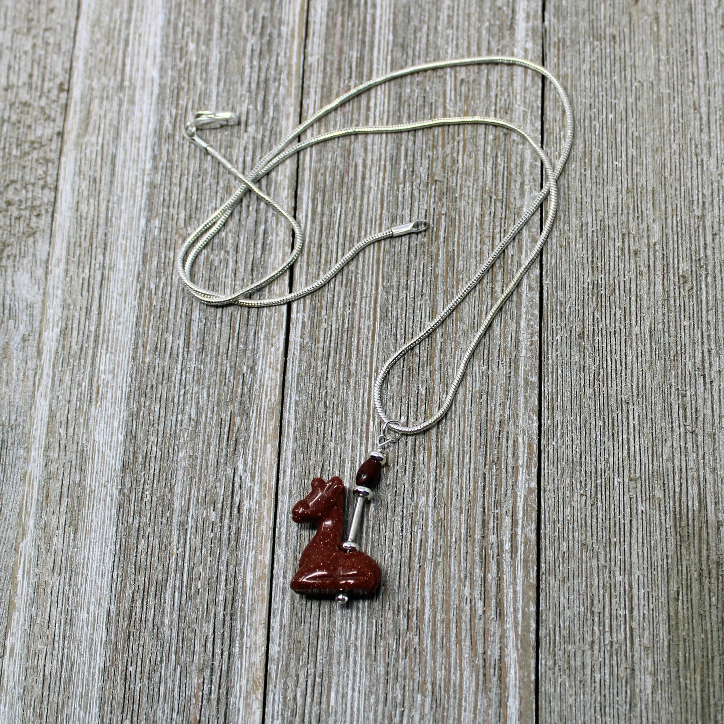 Giraffe Necklace  - Goldstone Sparkly carved animal pendant, Giraffe jewelry, animal lover, cute Baringo I love giraffes gift, zookeeper