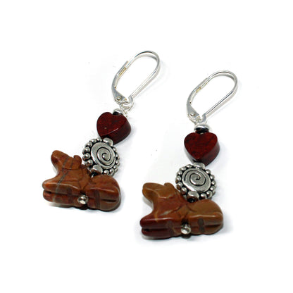 Horse Jewelry for Woman - elegant jasper pony earrings on a model's ear, illustrating the perfect equine gift for horse lovers.
