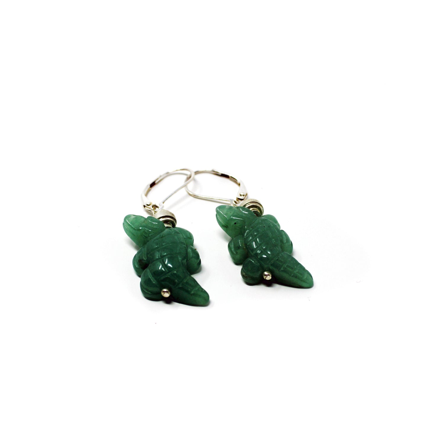 Lizard Earrings - carved aventurine green lizard jewelry, unique gift for the herpetologist, alligator, crocodile, reptile lover gift