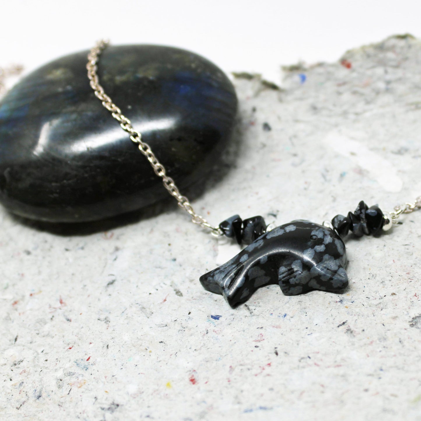 Snowflake obsidian dolphin choker - Sea Life Necklace Gift for woman, teen daughter, mother, friend, Dolphin Lover Gift, S