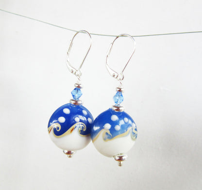 Ocean Wave Earrings say Hello - close-up of unique, handcrafted glass earrings, a perfect accessory for water women.