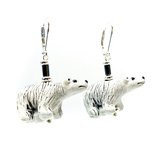 Polar Bear Earrings - Animal Lover Gift - Ceramic Drops - Earlobe Earrings - Polar Bear Jewelry - Hand Painted Earring, North Bear Gift