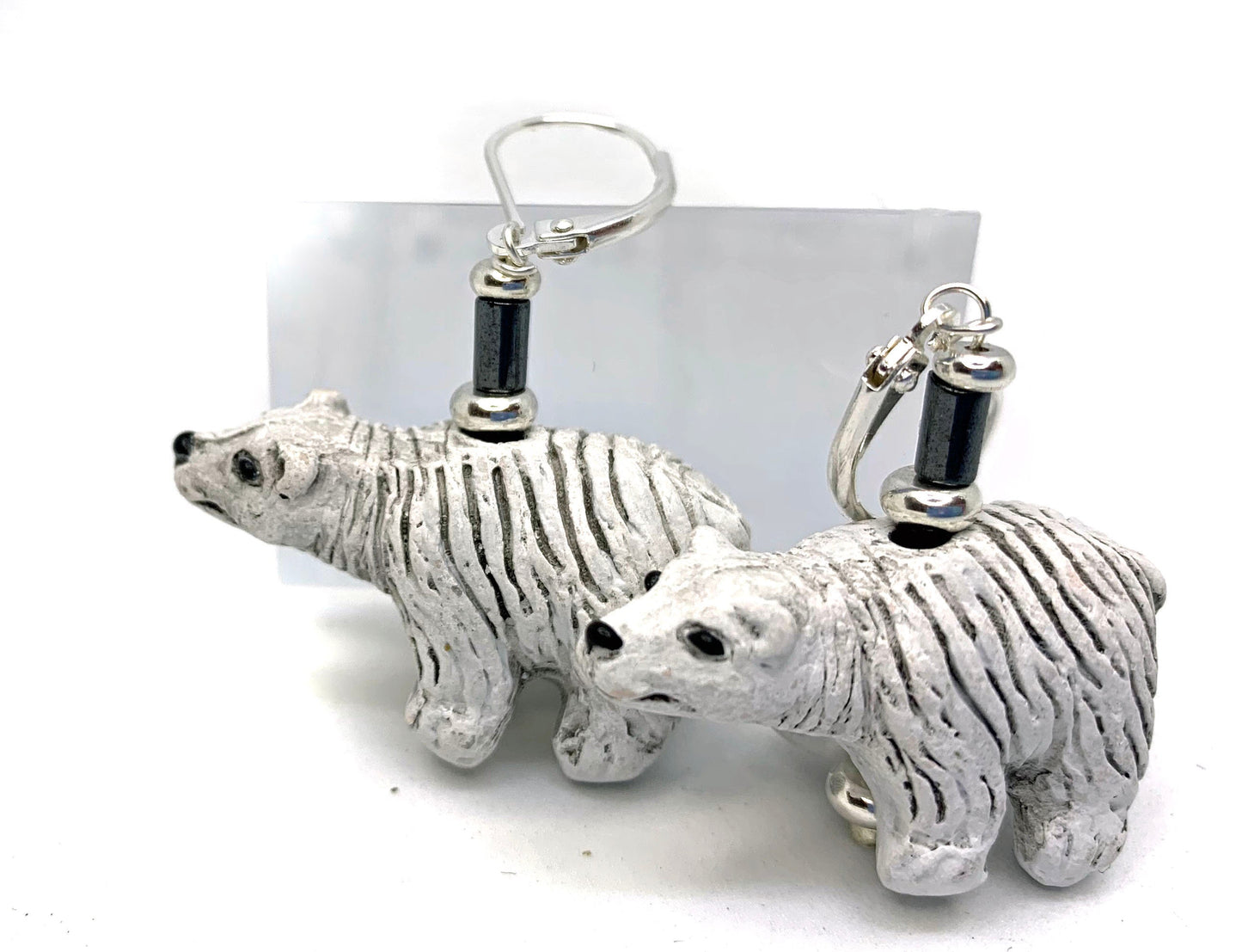 Polar Bear Earrings - Animal Lover Gift - Ceramic Drops - Earlobe Earrings - Polar Bear Jewelry - Hand Painted Earring, North Bear Gift