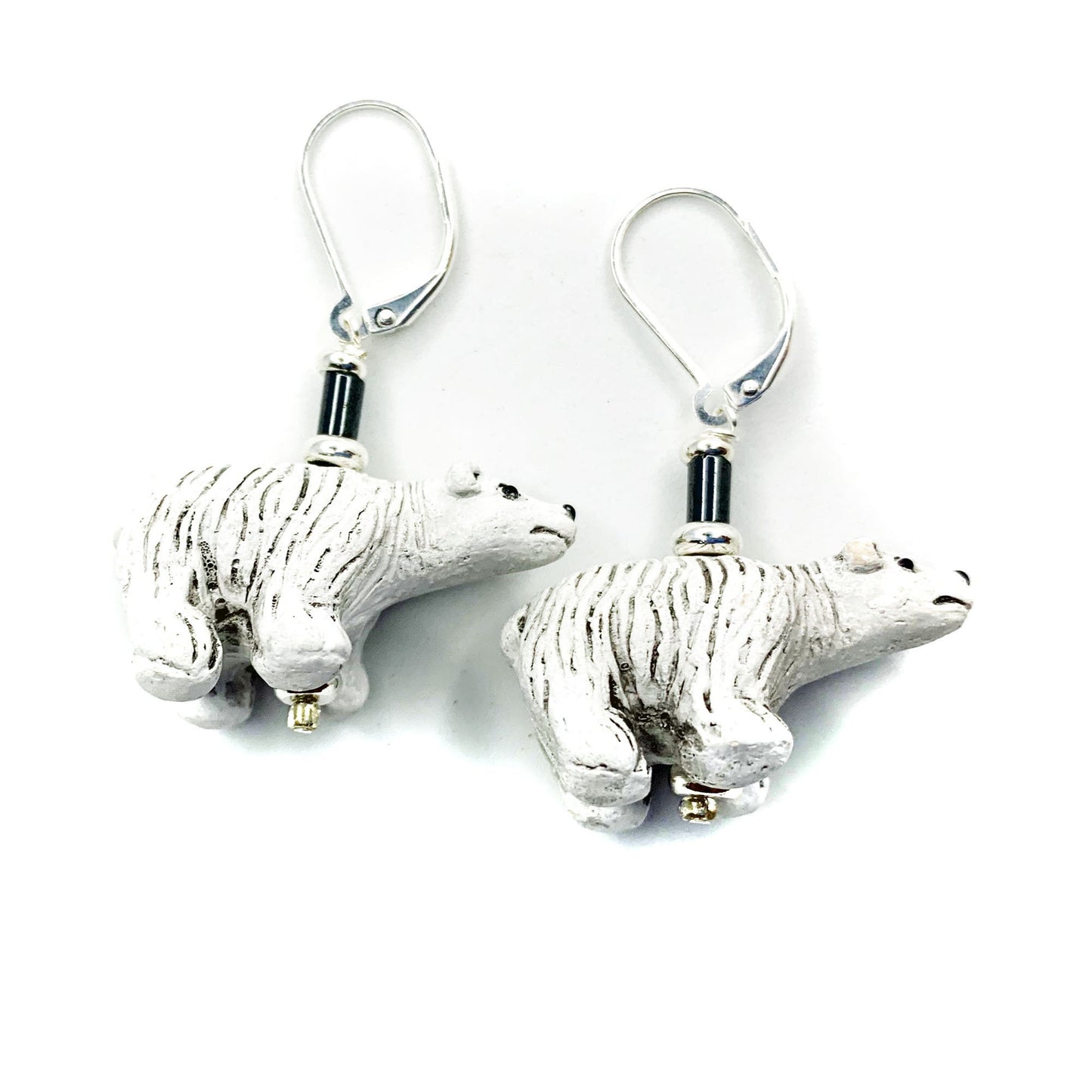 Polar Bear Earrings - Animal Lover Gift - Ceramic Drops - Earlobe Earrings - Polar Bear Jewelry - Hand Painted Earring, North Bear Gift