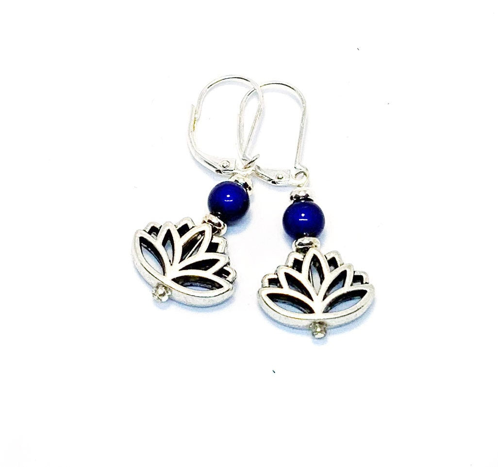 LOTUS FLOWER EARRINGS, zen style jewelry, mood stone, yoga jewelry,