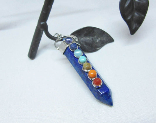 CHAKRA STONE PENDANT - Lapis Lazuli Pendant - Healing Gemstone - Yoga Lover Jewelry - Lava Chakra Necklace - Silver Chain Pendant