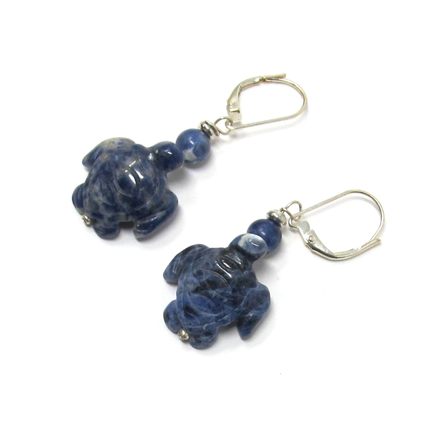 Sea Turtle Earrings, Turtle Jewelry, Moonstone or Sodalite Carved Stone Animal Earring, Gift for Sea Turtle Lover