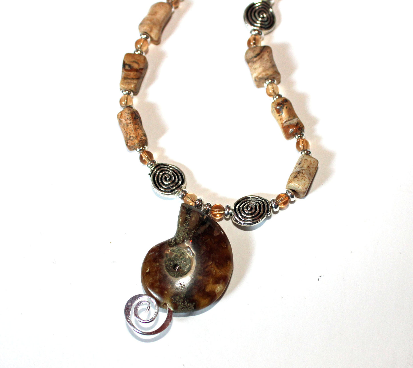 Ammonite fossil partner jewelry, soulmate necklace set, fossil stone with opalescent bands pendant