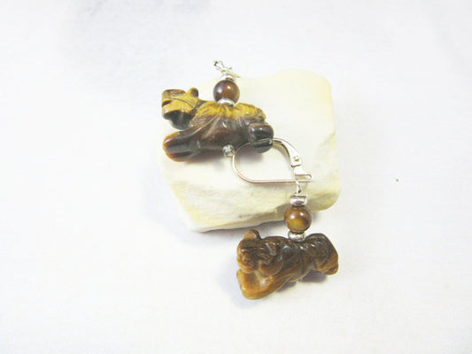 Tiger Eye Stone Earrings, gift for tiger lover, power animal gift, Zen Style Jewelry Lever Back Earrings