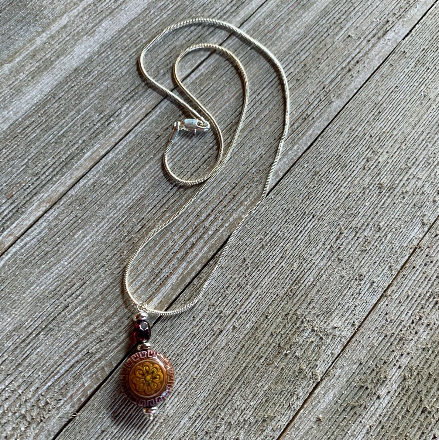 GARNET JEWELRY SET - Mandala and Garnet color change earrings and necklace, mood bead jewelry, zen style, yoga jewelry