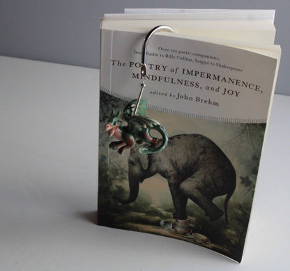 Dragon Metal Bookmark gift featuring a green dragon for a reader; a unique gift for fantasy lovers and gamers.
