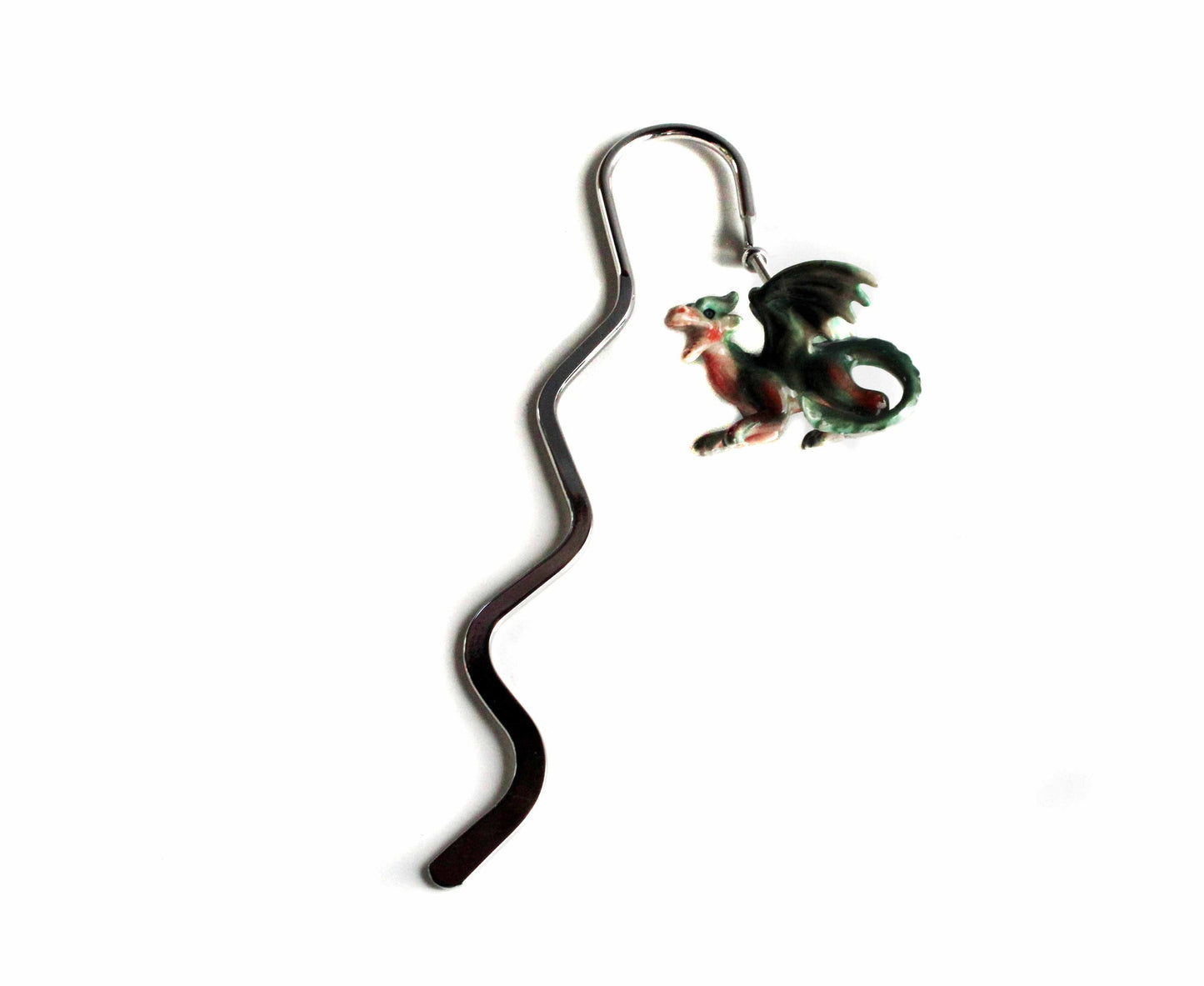 Dragon Metal Bookmark gift, green dragon for a reader, mythical animal gift, porcelain figure, gamer surprise, fun gift for fantasy lover