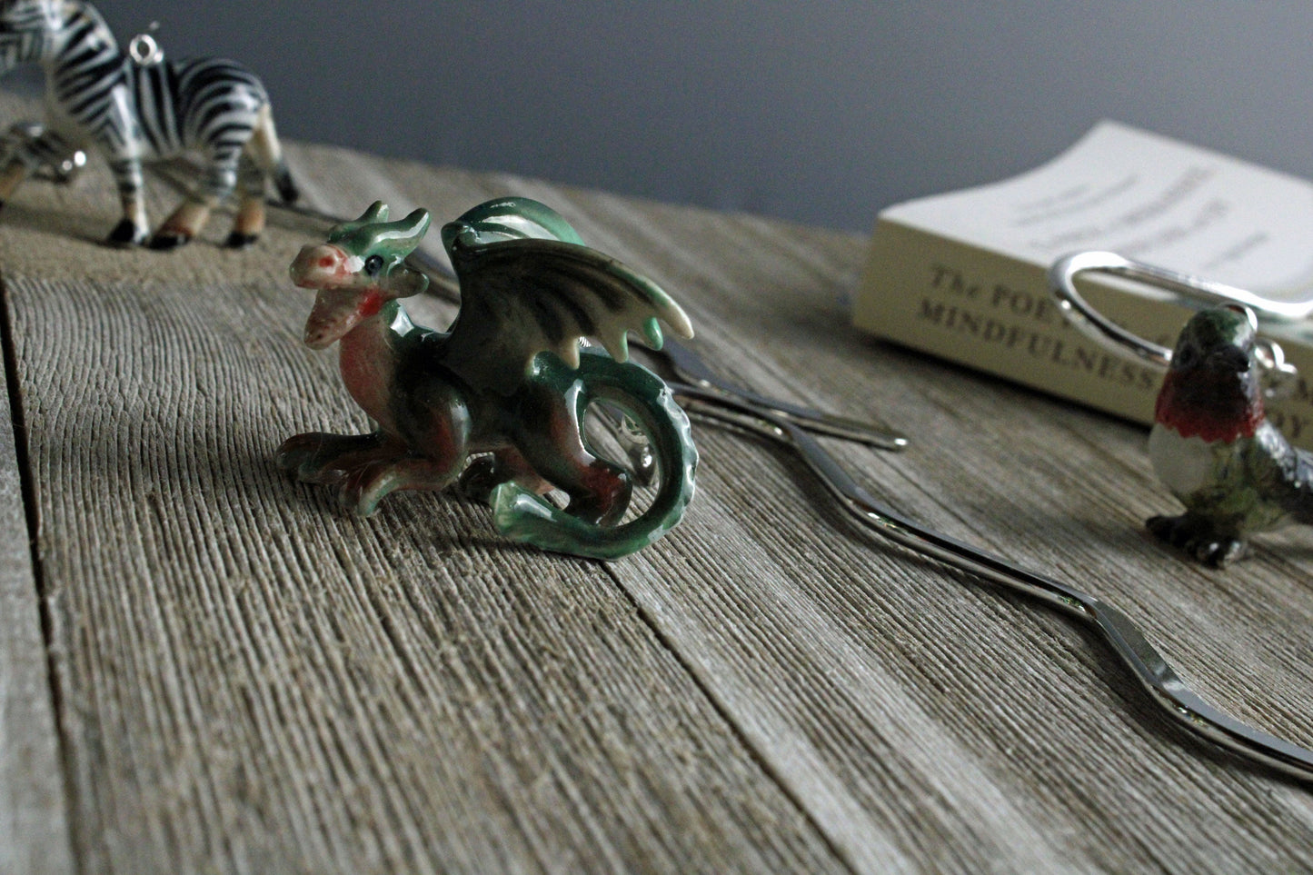 Dragon Metal Bookmark gift, green dragon for a reader, mythical animal gift, porcelain figure, gamer surprise, fun gift for fantasy lover