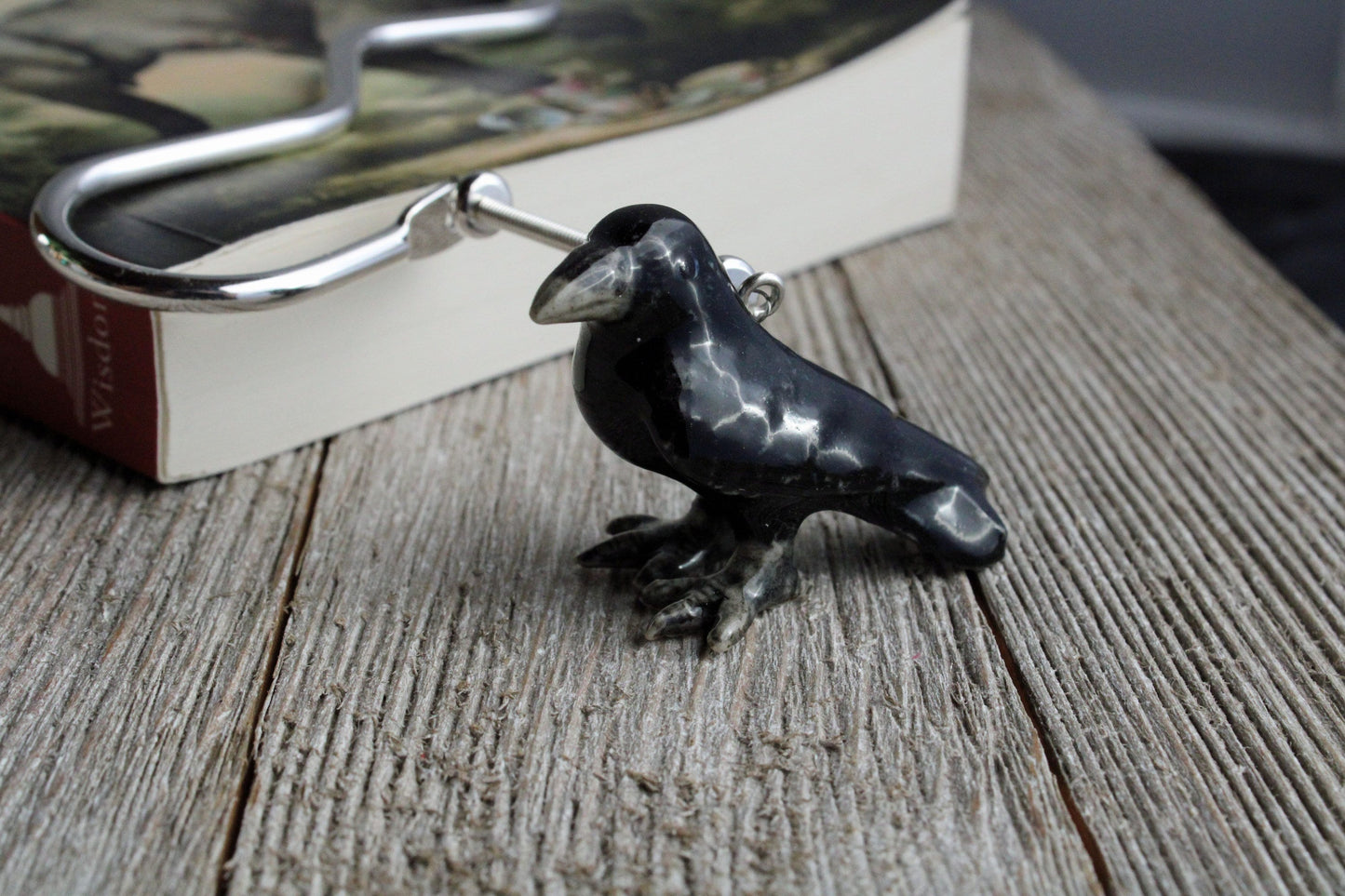 RAVEN BOOKMARK - Metal Bookmarker, Raven figurine, book lover gift, Quoth the raven nevermore