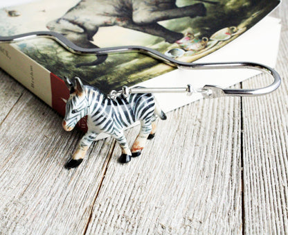 Zebra Bookmark - cute porcelain figure and metal bookmark for animal lovers, perfect gift for readers, zebra page holder.