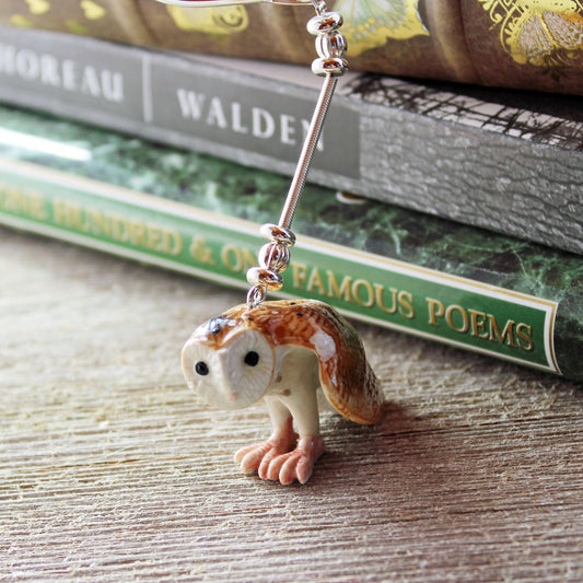 Barn Owl Bookmark - Bird Themed Metal Bookmarker, Wise Owl Bird Figurine, book lover gift, Porcelain Animal Gift, great birder gift, nature